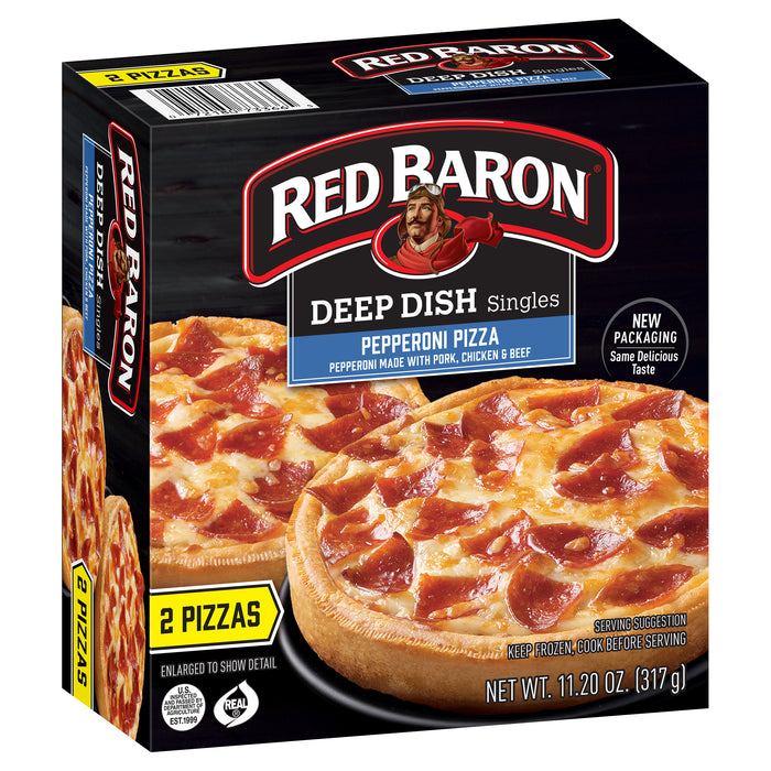 Red Baron Pizza, Deep Dish Singles Pepperoni, 2 Count, 11.20 oz