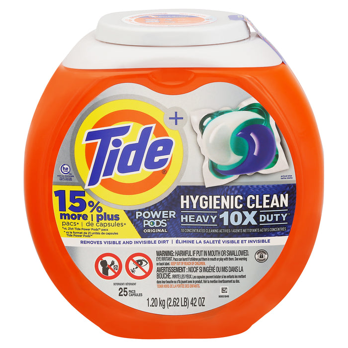 Tide Power Pods + Hygienic Clean Heavy 10x Duty Original Detergent 25 Pacs