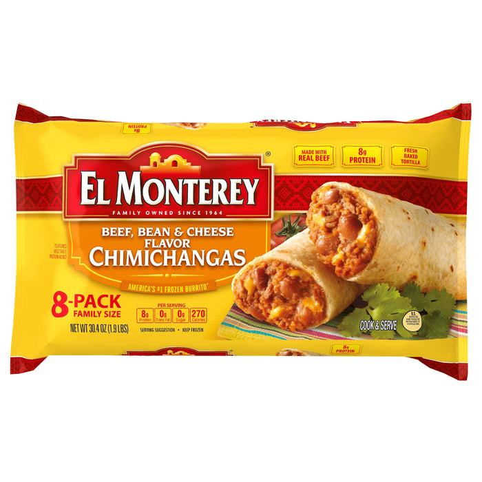 El Monterey Chimichangas Beef, Bean and Cheese, 8 Pack Family Size, 30.4oz