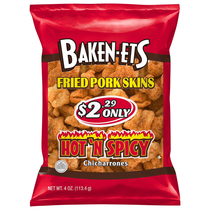 Baken-Ets Chicharrones Hot â€™N Spicy Fried Pork Skins 4 oz Bag