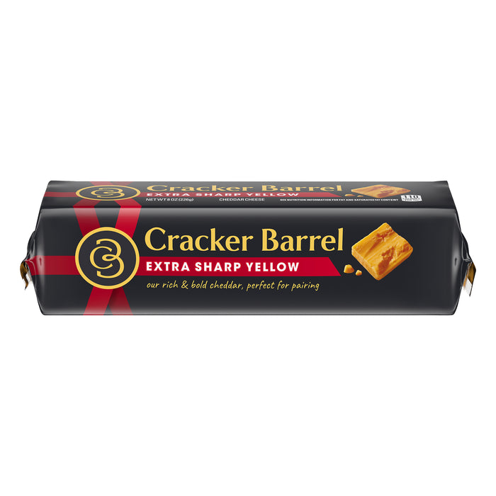 Cracker Barrel Extra Sharp Yellow Cheddar Cheese Block, 8 oz Wrapper