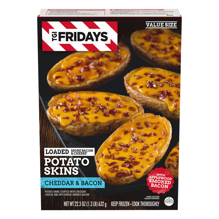 TGI Fridays Loaded Cheddar & Bacon Potato Skins Value Size Frozen Snacks, 22.3 oz Box