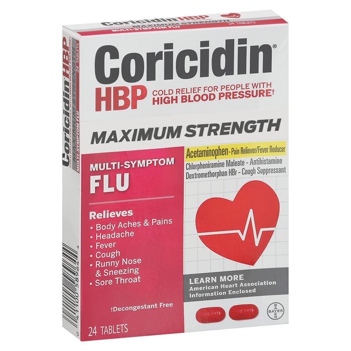 Coricidin HBP Maximum Strength Multi-Symptom Flu 24 Tablets