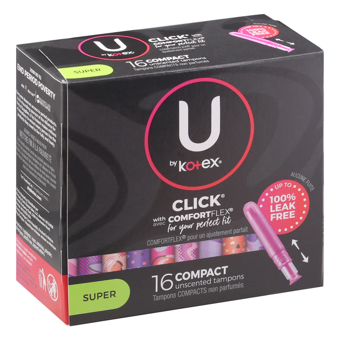 U by Kotex Click Super Unscented Compact Tampons 16 ea