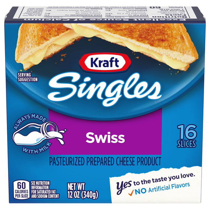Kraft Singles Cheese Slices, Swiss Cheese, 16 ct - 12.0 oz Wrapper