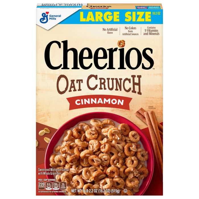 Cheerios Cinnamon Oat Crunch Breakfast Cereal, 18.2 oz Box