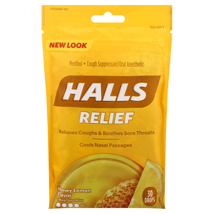Halls Relief Honey Lemon Flavor Cough Drops 30 ea