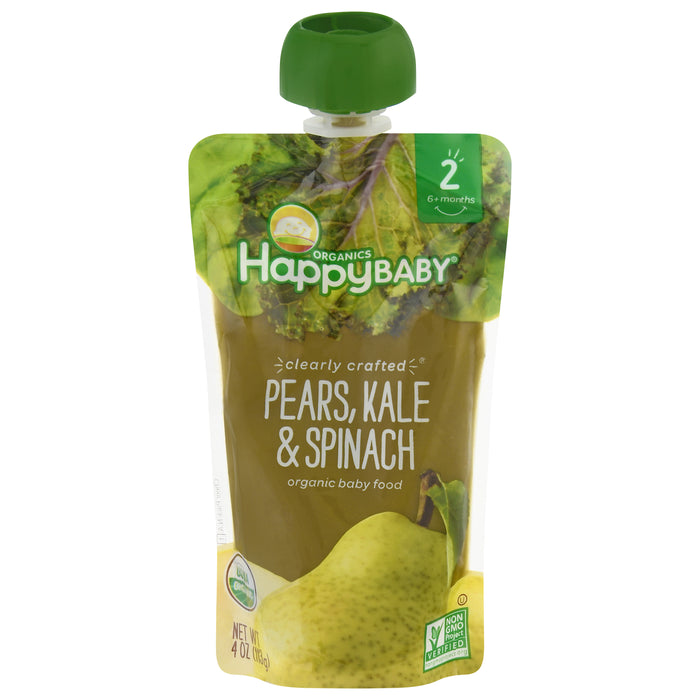 HappyBaby Organics 2 (6+ Months) Pears, Kale & Spinach Baby Food 4 oz