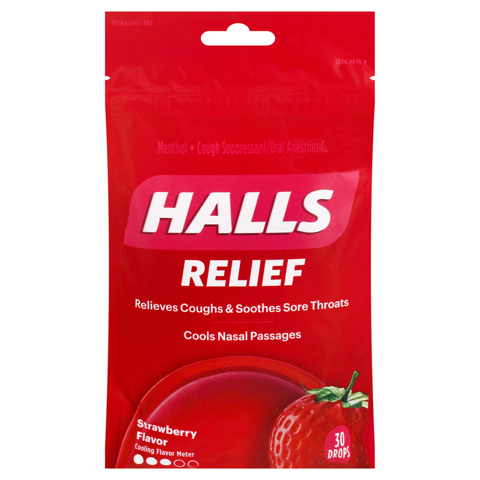 Halls Relief Strawberry Flavor Cough Suppressant/Oral Anesthetic 30 ea