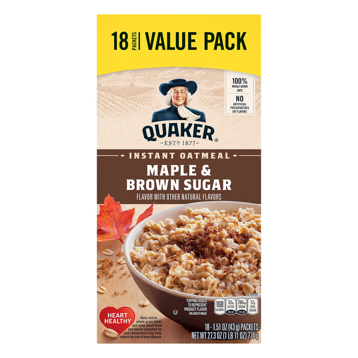Quaker Value Pack Maple & Brown Sugar Instant Oatmeal 18 ea