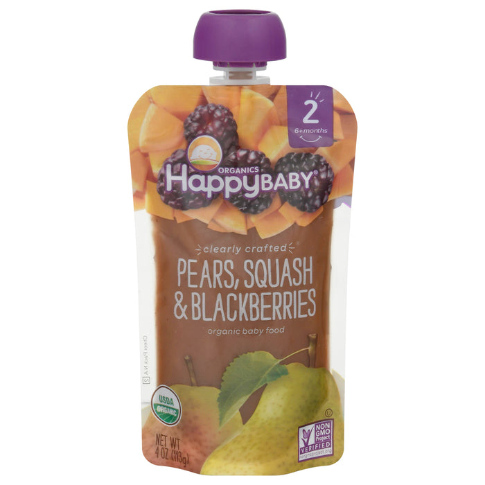 HappyBaby Organics 2 (6+ Months) Organic Pears, Squash & Blackberries Baby Food 4 oz