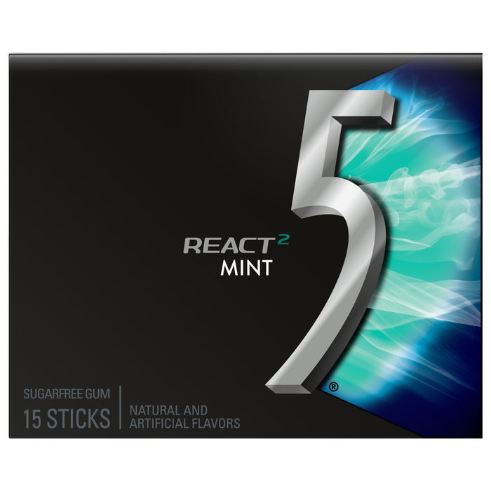 5 Gum React Mint Sugarfree Gum, single pack