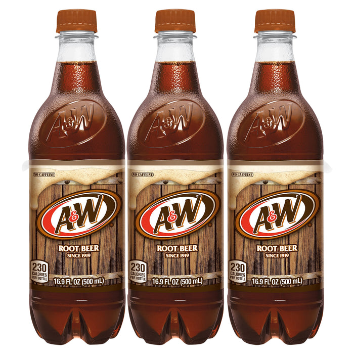 A&W Root Beer Soda, .5 L bottles, 6 pack