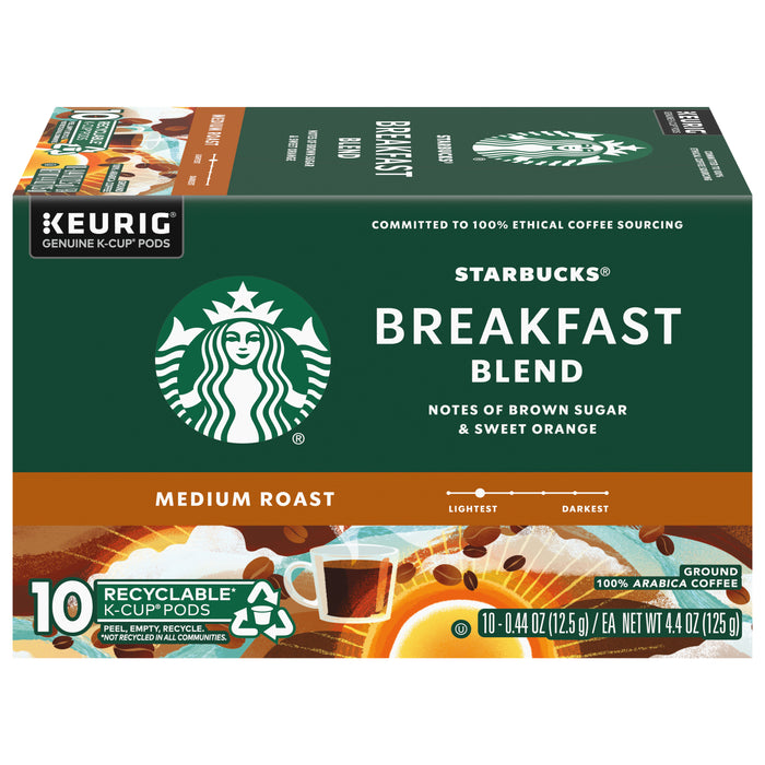 Starbucks Medium Roast K-Cup Coffee Pods â€” Breakfast Blend for Keurig Brewers â€” 1 box (10 pods)
