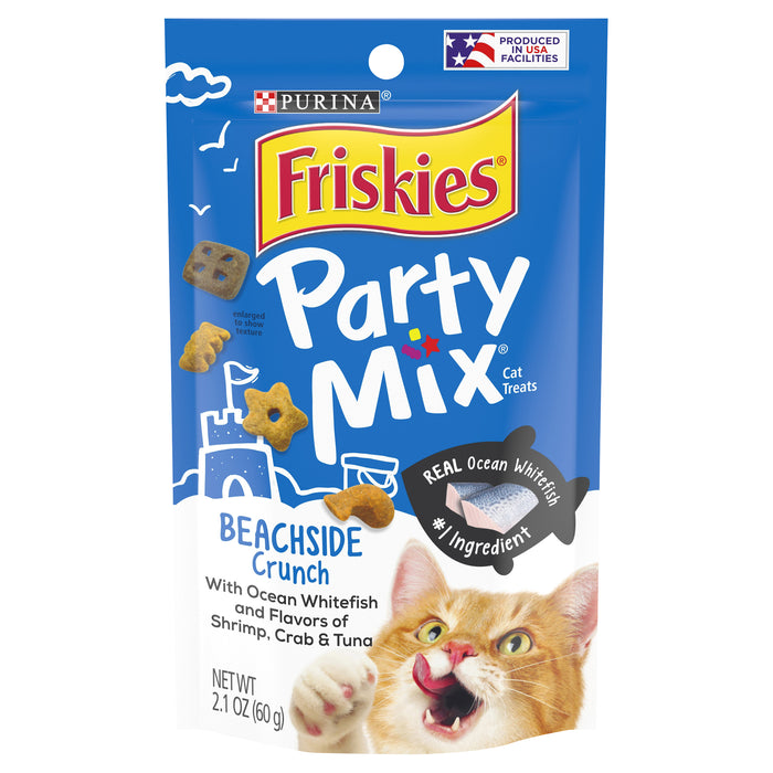 Purina Friskies Made in USA Facilities Cat Treats, Party Mix Beachside Crunch - 2.1 oz. Bag
