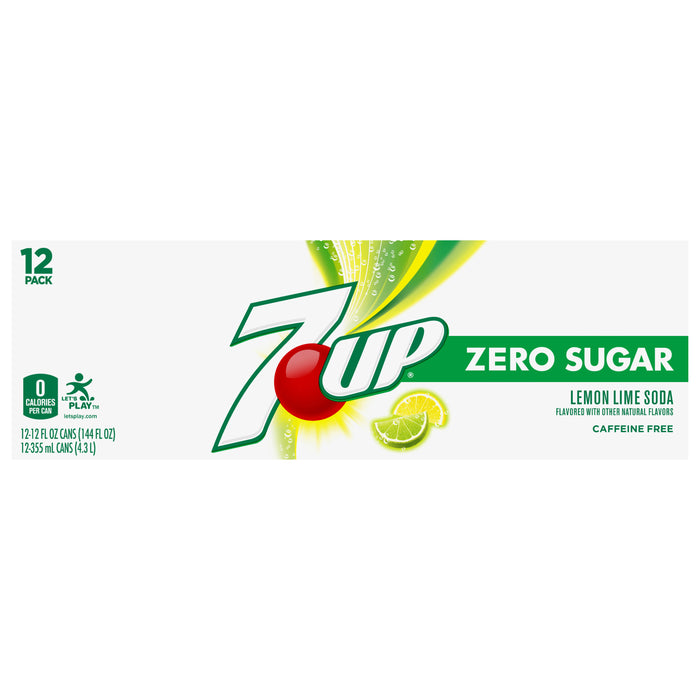 7-Up 12 Pack Zero Sugar Caffeine Free Lemon Lime Flavored Soda 12-12 fl oz Can