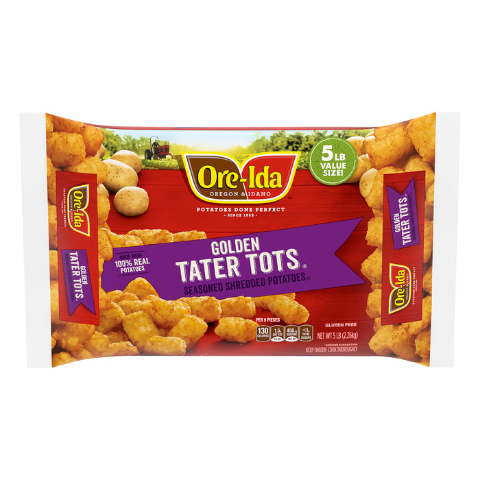 Ore-Ida Golden Tater Tots Seasoned Shredded Frozen Potatoes Value Size, 5 lb Bag